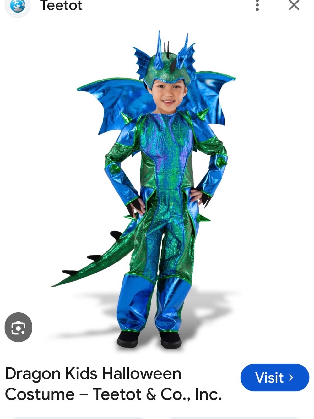Teetot Blue-Green Dragon Kids Costume
